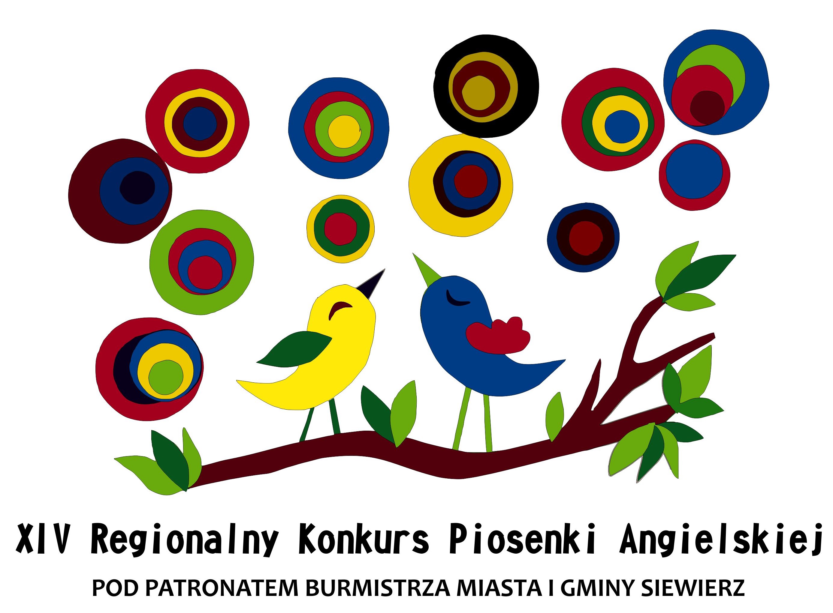 Plakat XIV Regionalnego Konkursu Piosenki Angielskiej pod patronatem Burmistrza Miasta i Gminy Siewierz